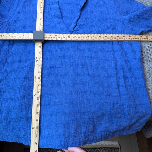 TAHARI Linen Cotton Popover Shirt 1X Coastal Breathable Textured Relaxed Resort - Picture 3 of 5